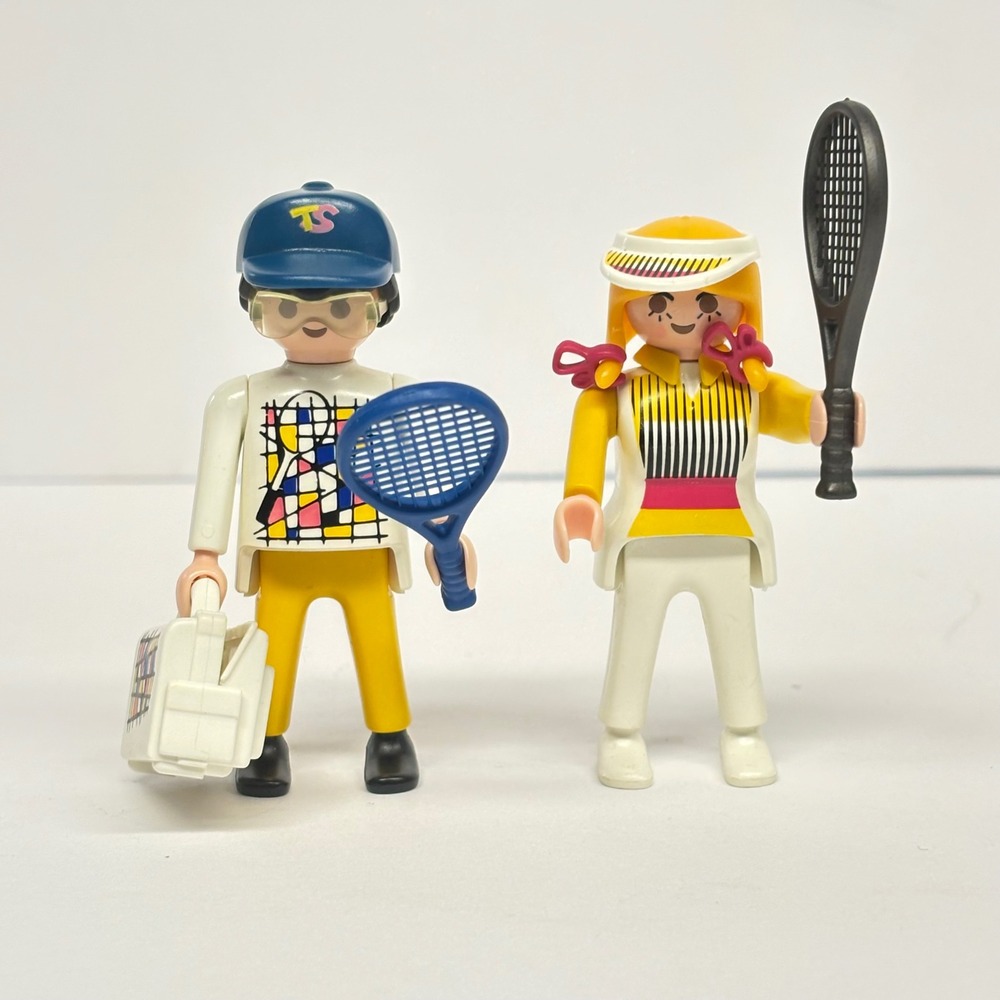 Vintage Playmobil Tennis Players Figures Geobra 3708 Retro Sports Set 1990